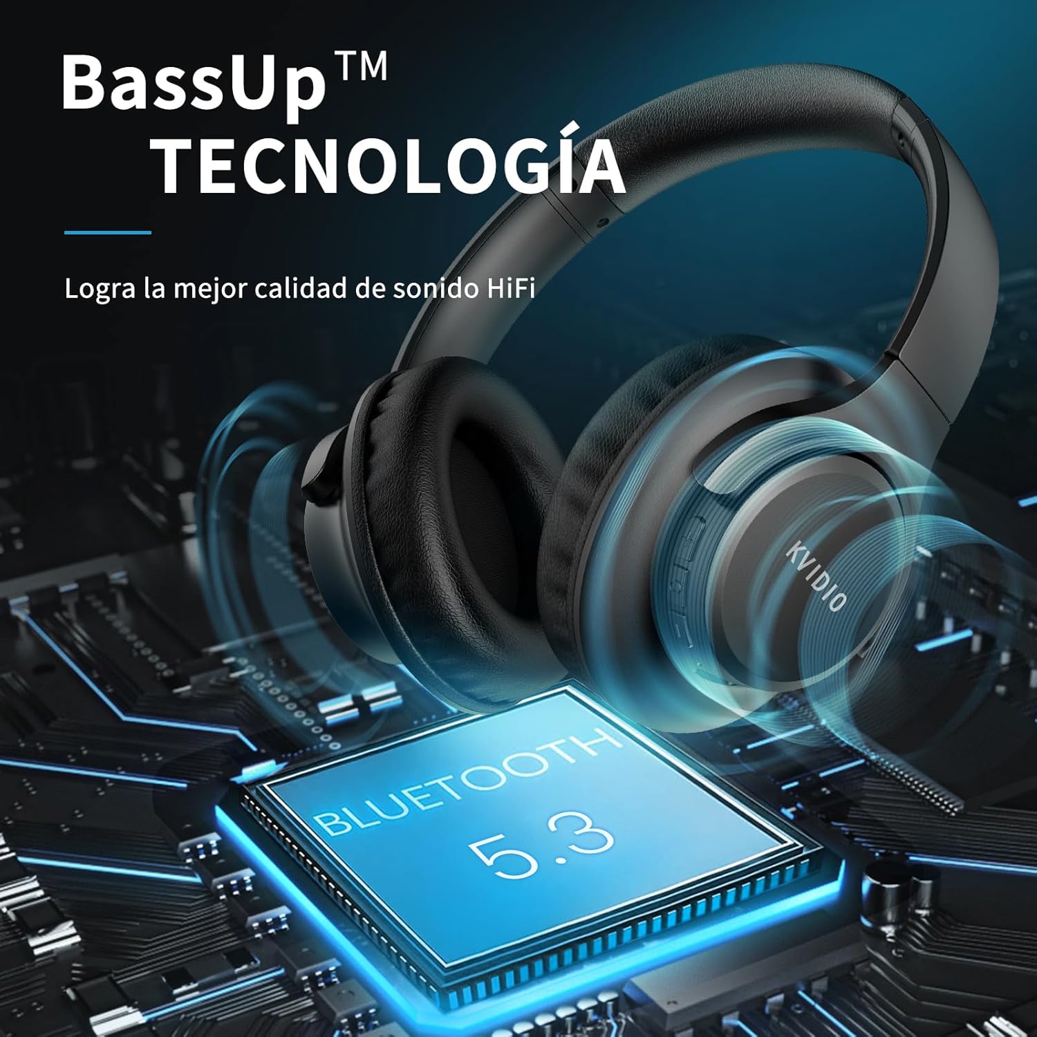 KVIDIO Auriculares Bluetooth Inalámbricos 55h Batería - Cascos con Micrófono Negro