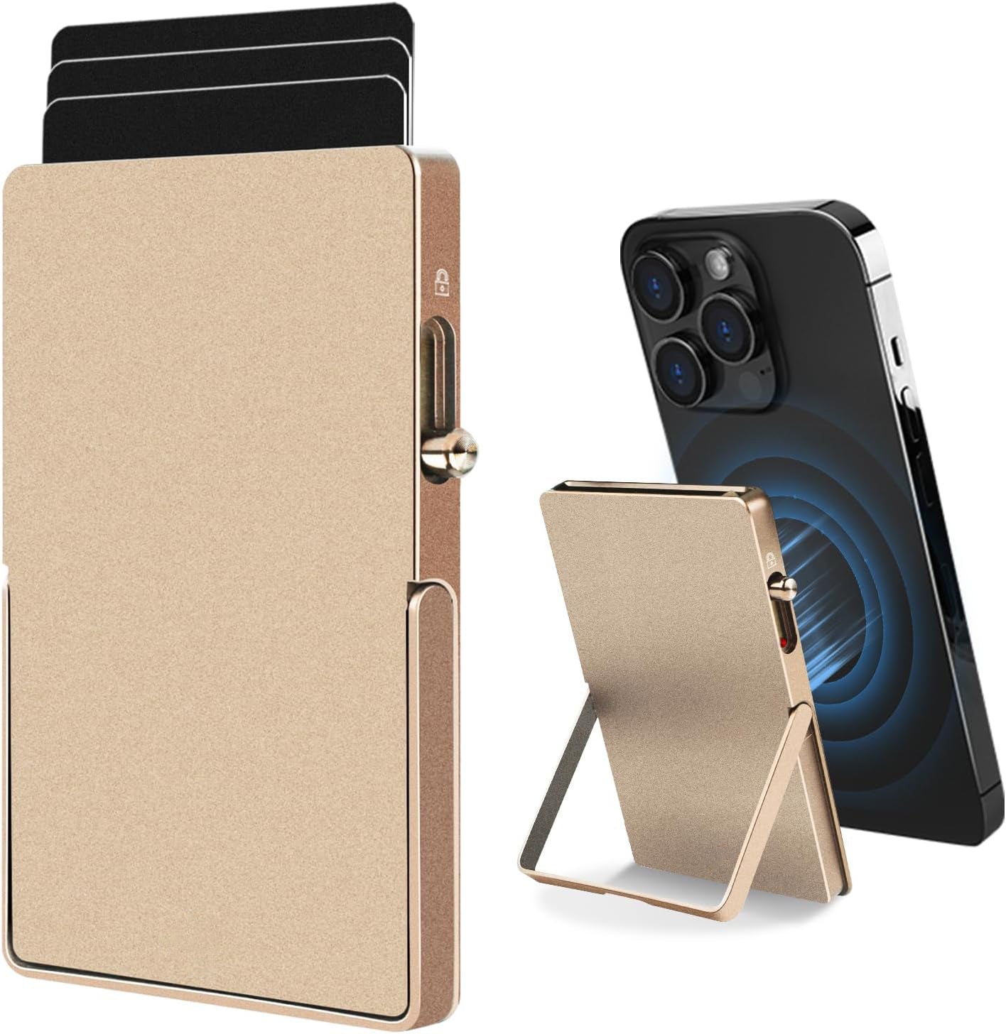 Cartera TOYFID RFID MagSafe iPhone - Tarjetero Magnético Aluminio con Soporte.