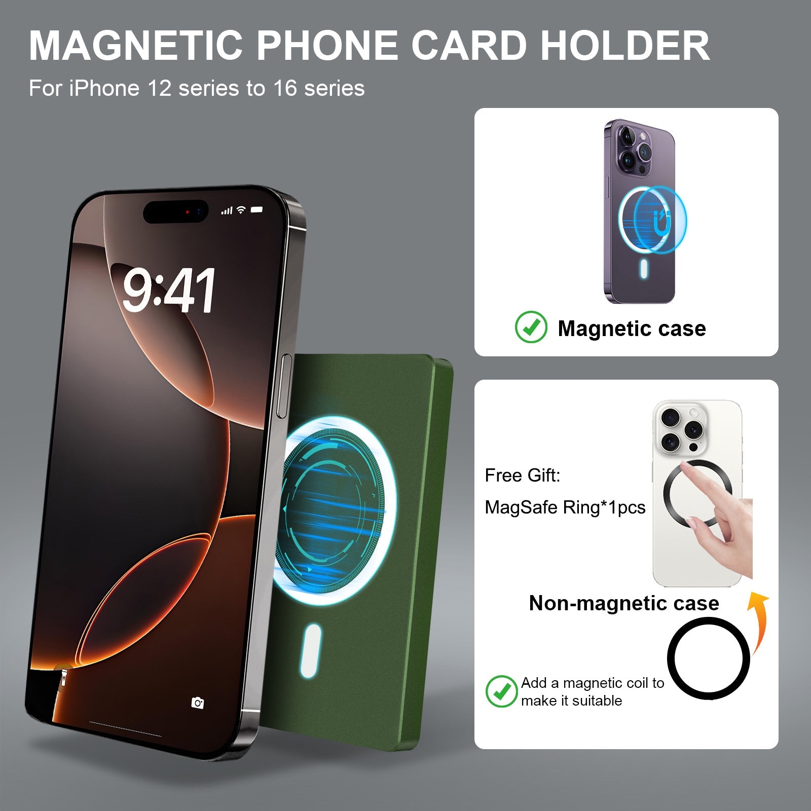 Cartera TOYFID RFID MagSafe iPhone - Tarjetero Magnético Aluminio con Soporte.