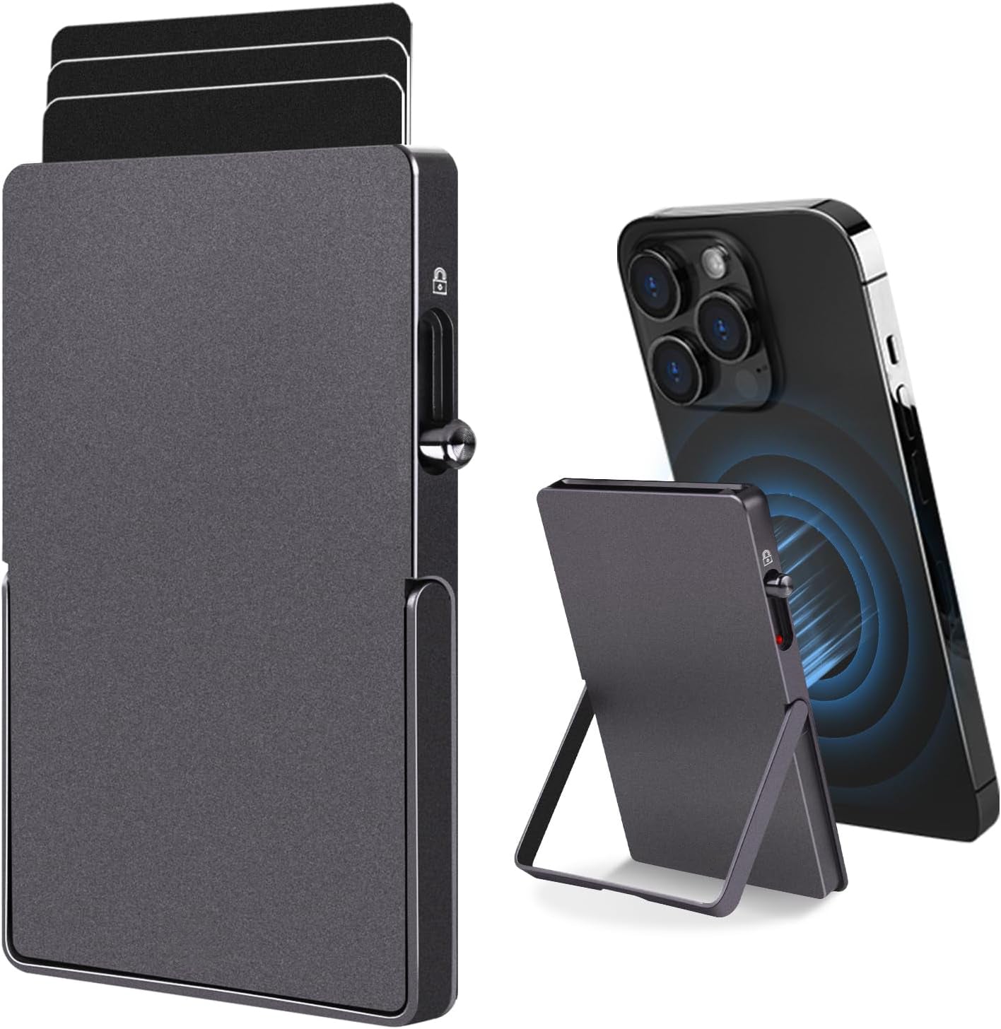 Cartera TOYFID RFID MagSafe iPhone - Tarjetero Magnético Aluminio con Soporte.